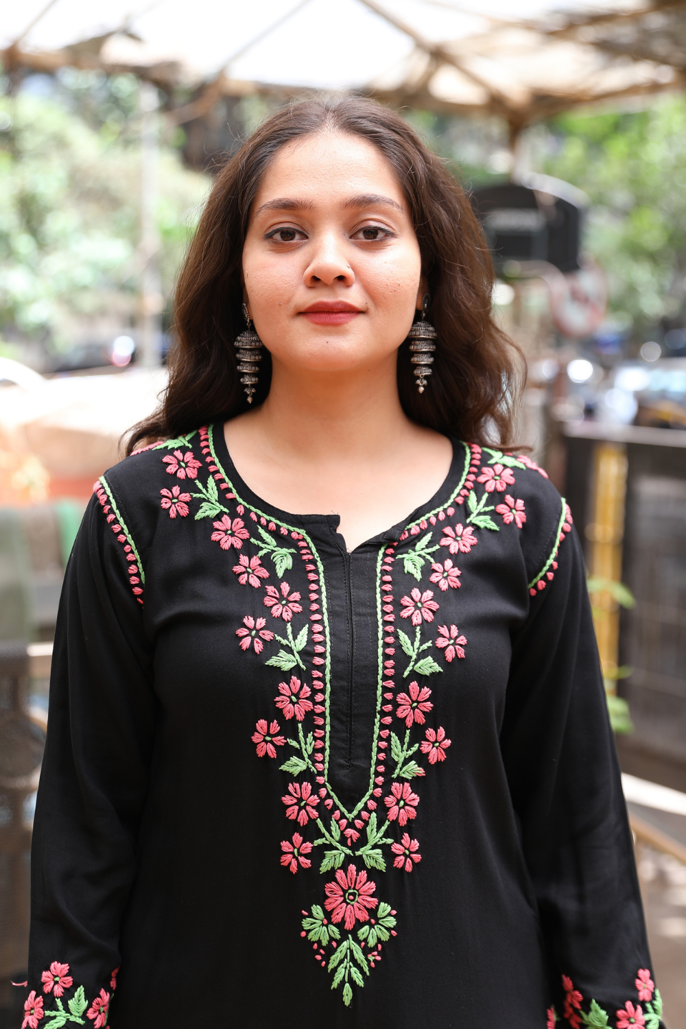 Naaz   Rayon Black Multi Long Kurti Chikankari