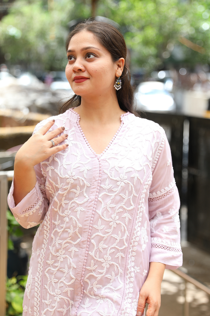 Mehak Premium Muslin 3D Chikankari Ombre Kurti Palazzo Set
