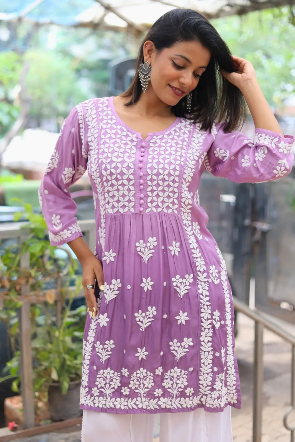 Sana Muslin 3D Chikankari Short Kurti