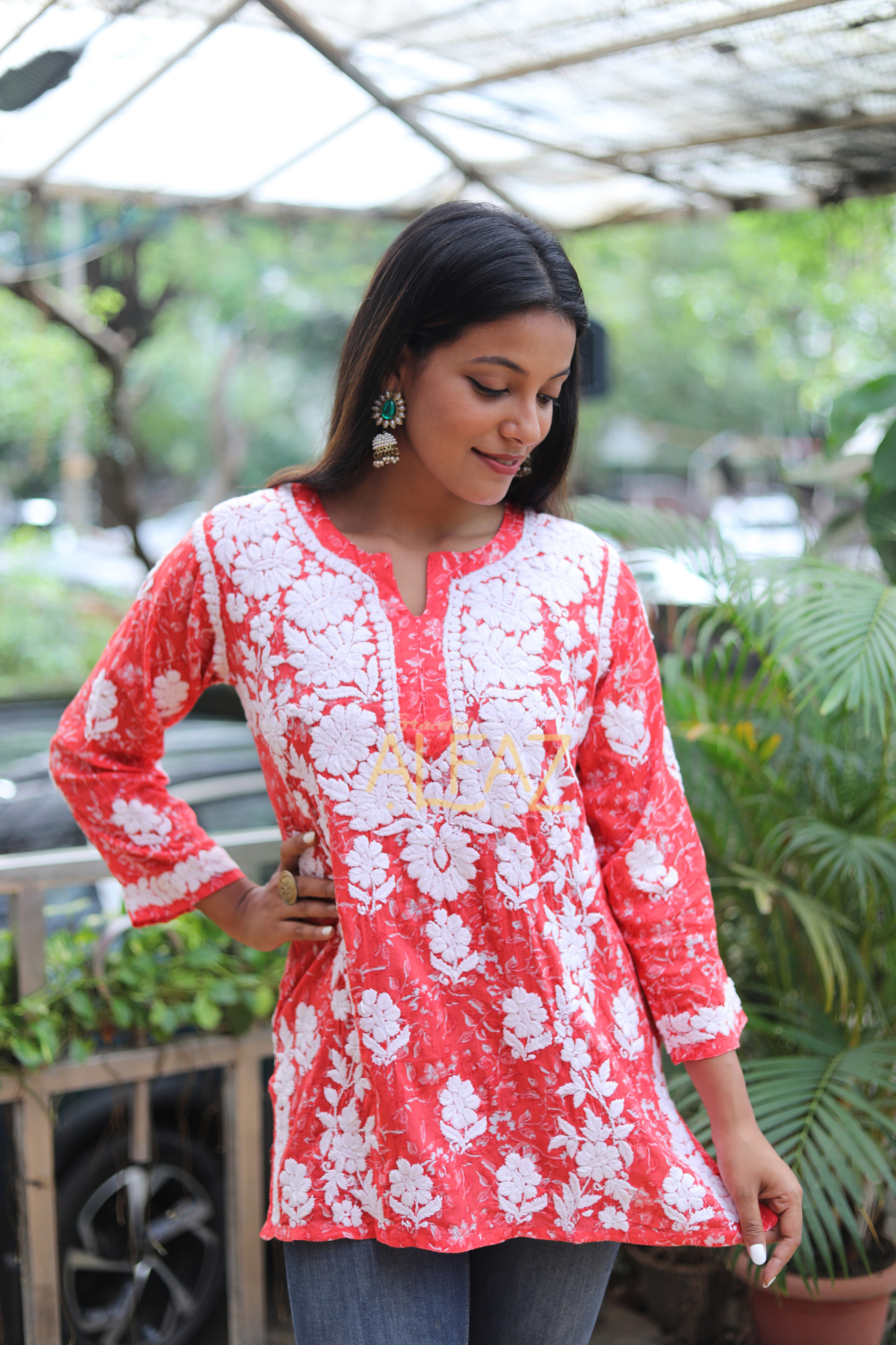 Falak Printed Mulmul 3D Chikankari Short Kurti