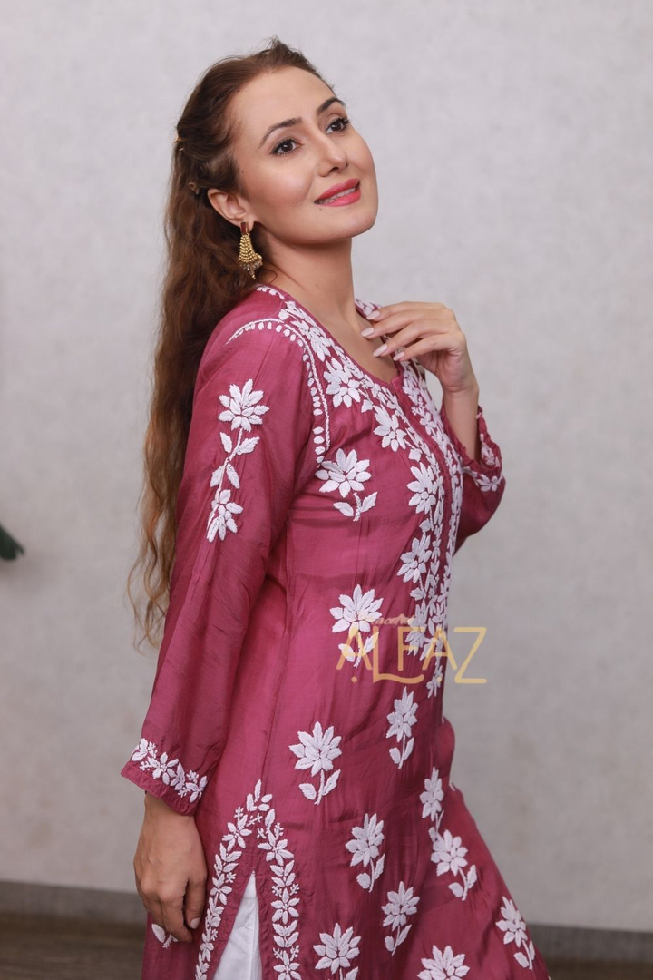 Dima Muslin 3D Chikankari Kurti – Shop Chikan Kurtis Online