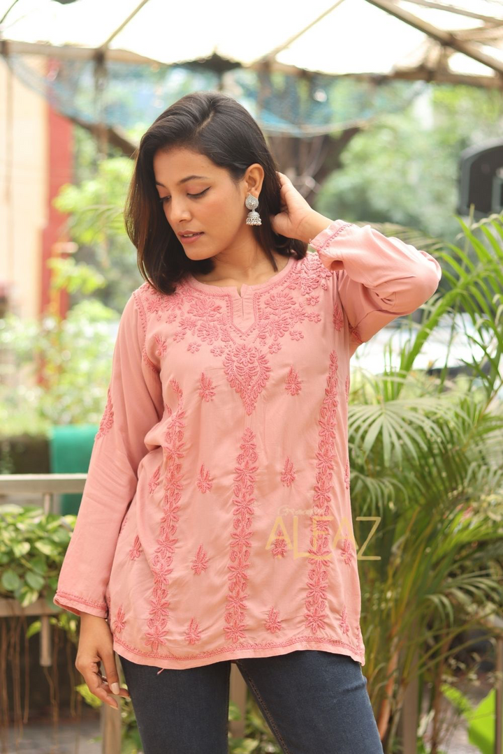 Fariha Modal Chikankari Tone to Tone Short Kurti