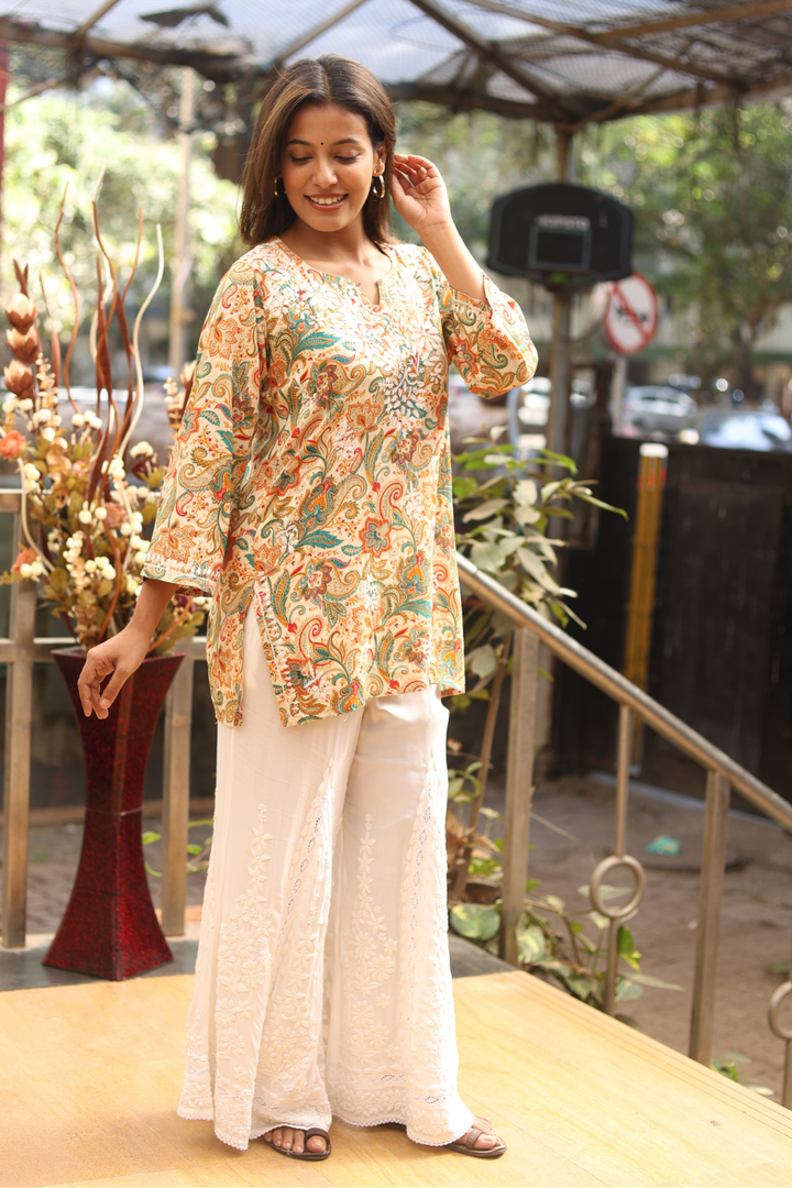 Falak Printed Rayon Chikankari Short Kurti