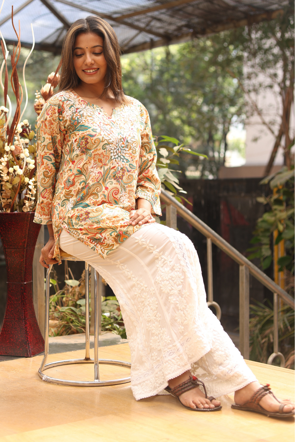Falak Printed Rayon Chikankari Short Kurti
