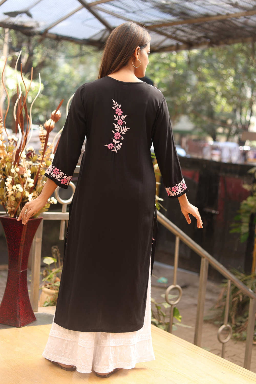 GAURI MODAL BLACK CHIKANKARI DESIGNER KURTI