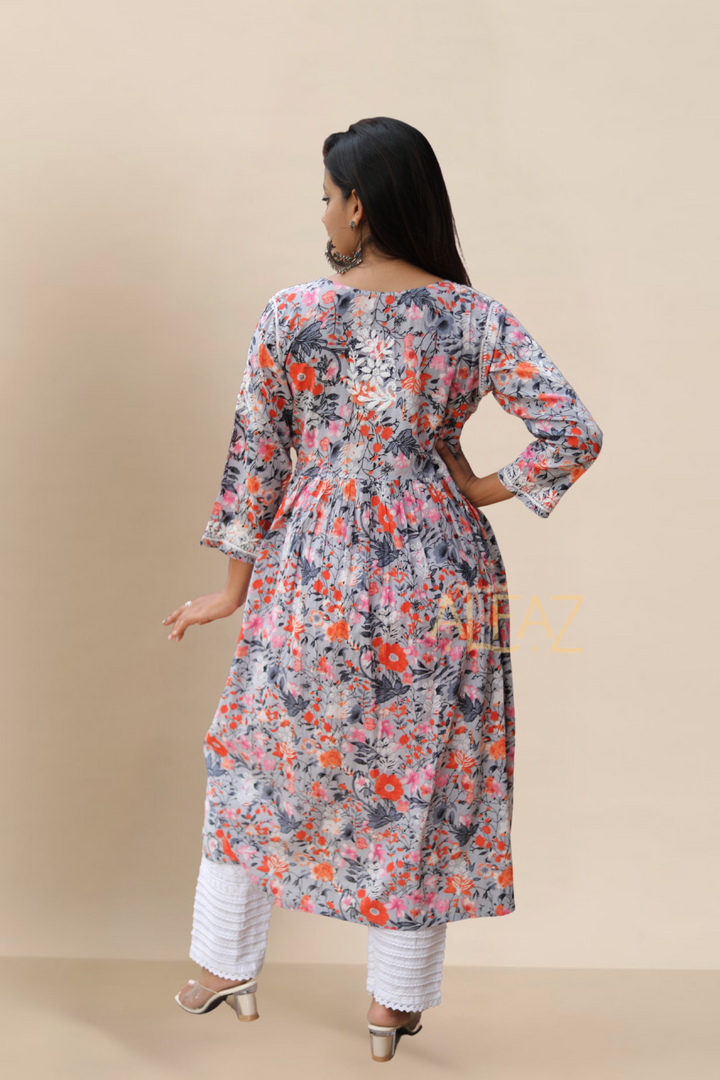 Stylish Chikankari Angrakha Gown - Shahida Mulmul Collection