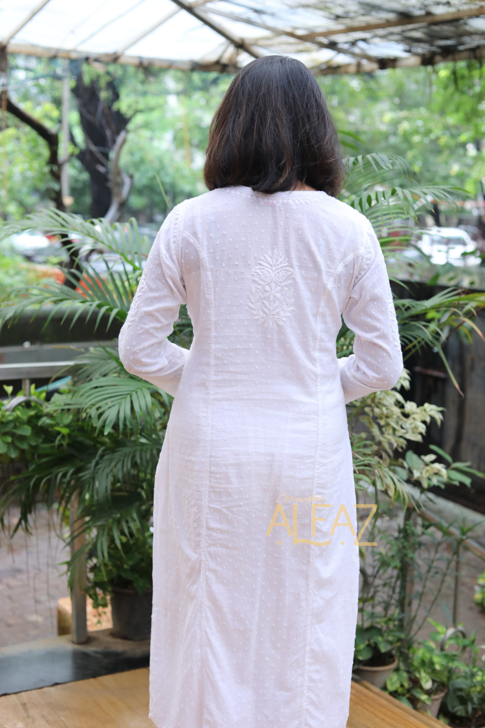 Kaira Dobby Cotton White Chikankari Kurti