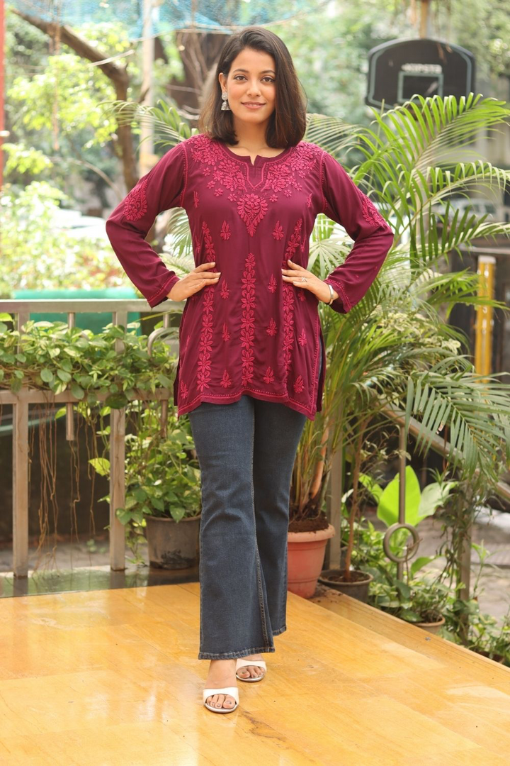 Fariha Modal Chikankari Tone to Tone Short Kurti