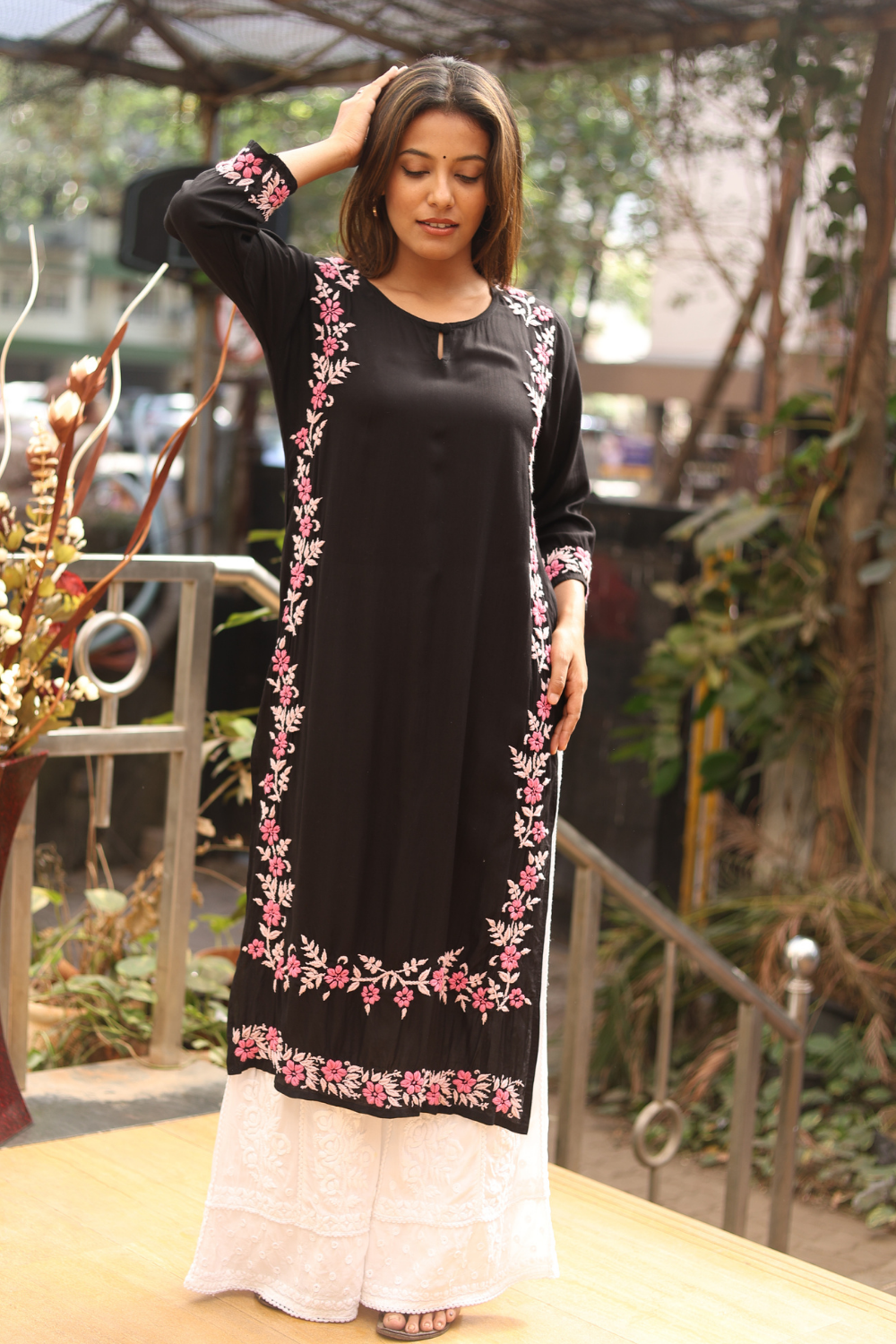 GAURI MODAL BLACK CHIKANKARI DESIGNER KURTI