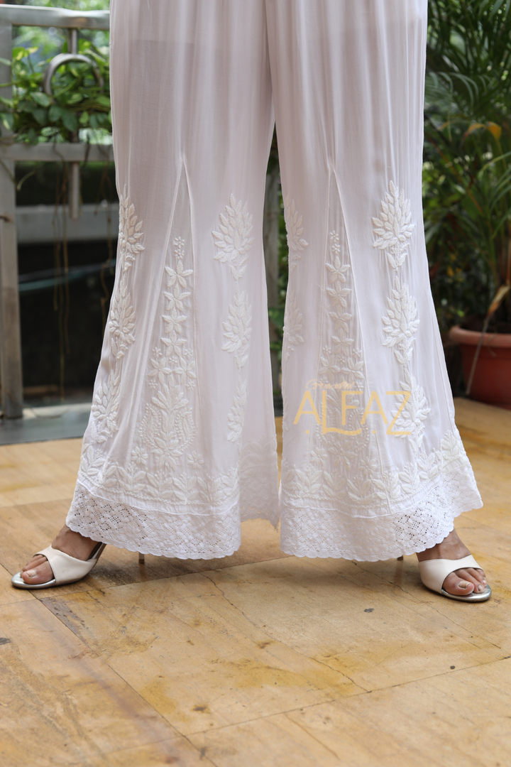 Lina Modal Chikankari Kalidar White Palazzo