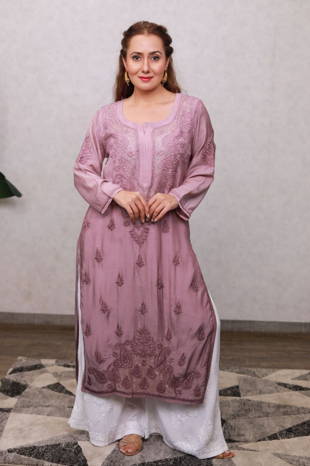 Fazia Premium Muslin 3D Chikankari & Mukaish Plus Size Kurti