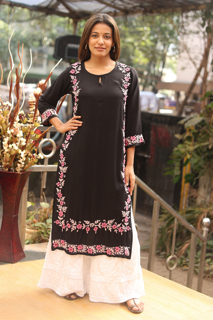 GAURI MODAL BLACK CHIKANKARI DESIGNER KURTI