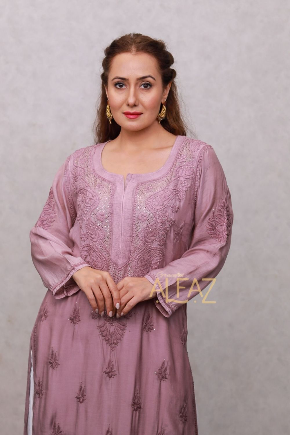 Fazia Premium Muslin 3D Chikankari & Mukaish Plus Size Kurti