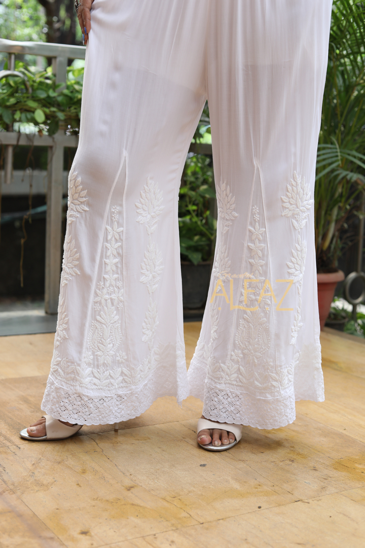 Lina Modal Chikankari Kalidar White Palazzo