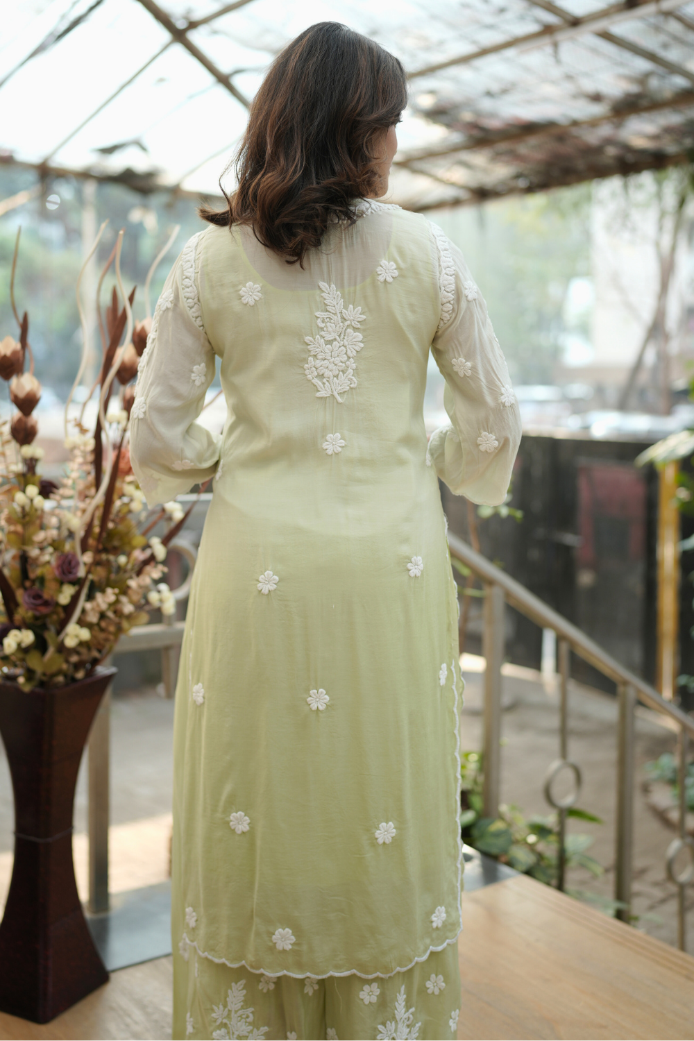 Hiba  Premium Muslin 3D Chikankari Ombre  Cutwork Kurti Palazzo Set