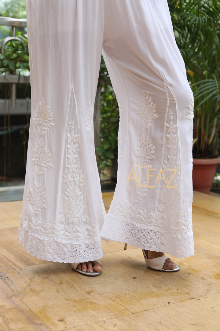 Lina Modal Chikankari Kalidar White Palazzo