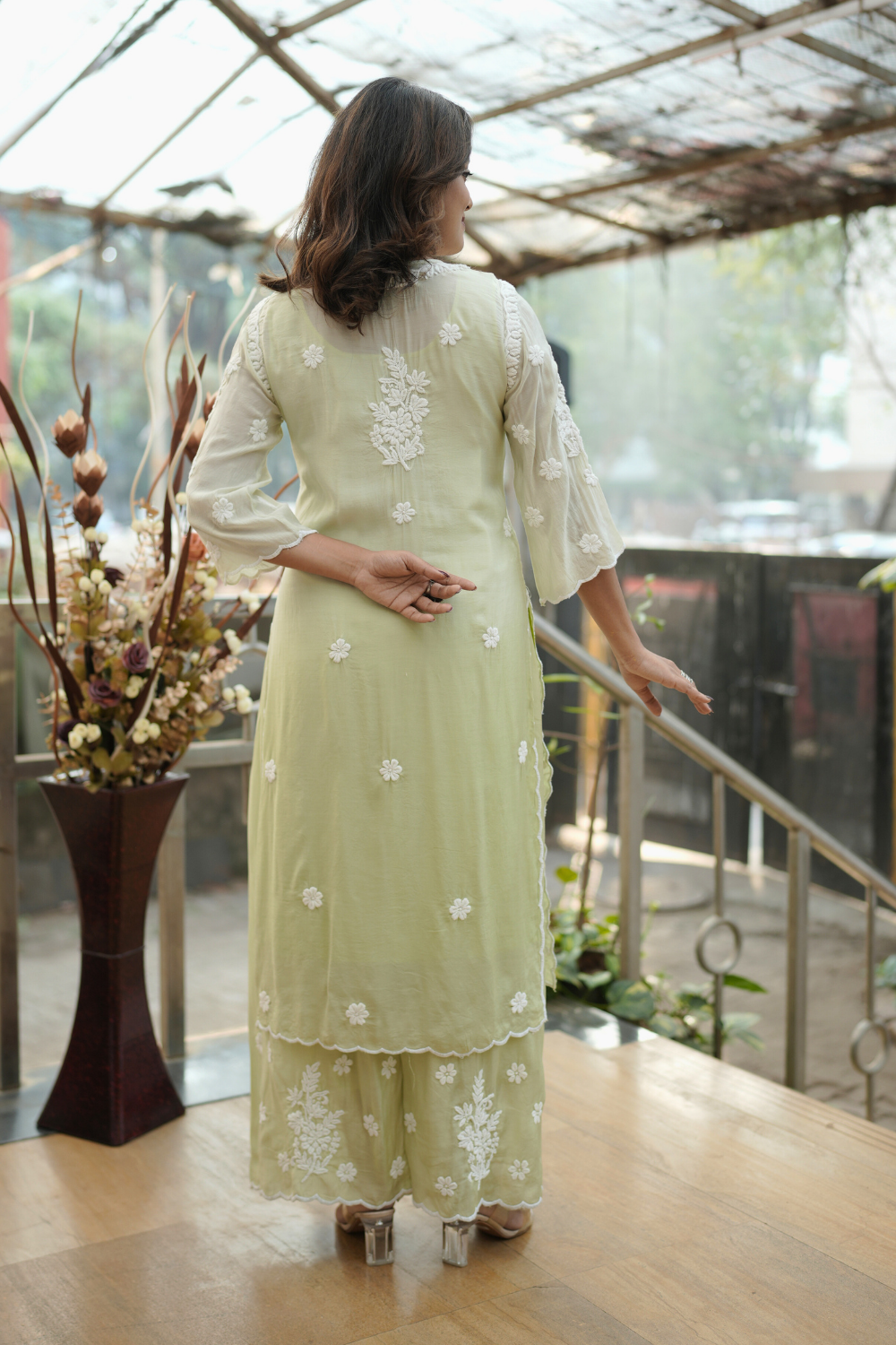 Hiba  Premium Muslin 3D Chikankari Ombre  Cutwork Kurti Palazzo Set