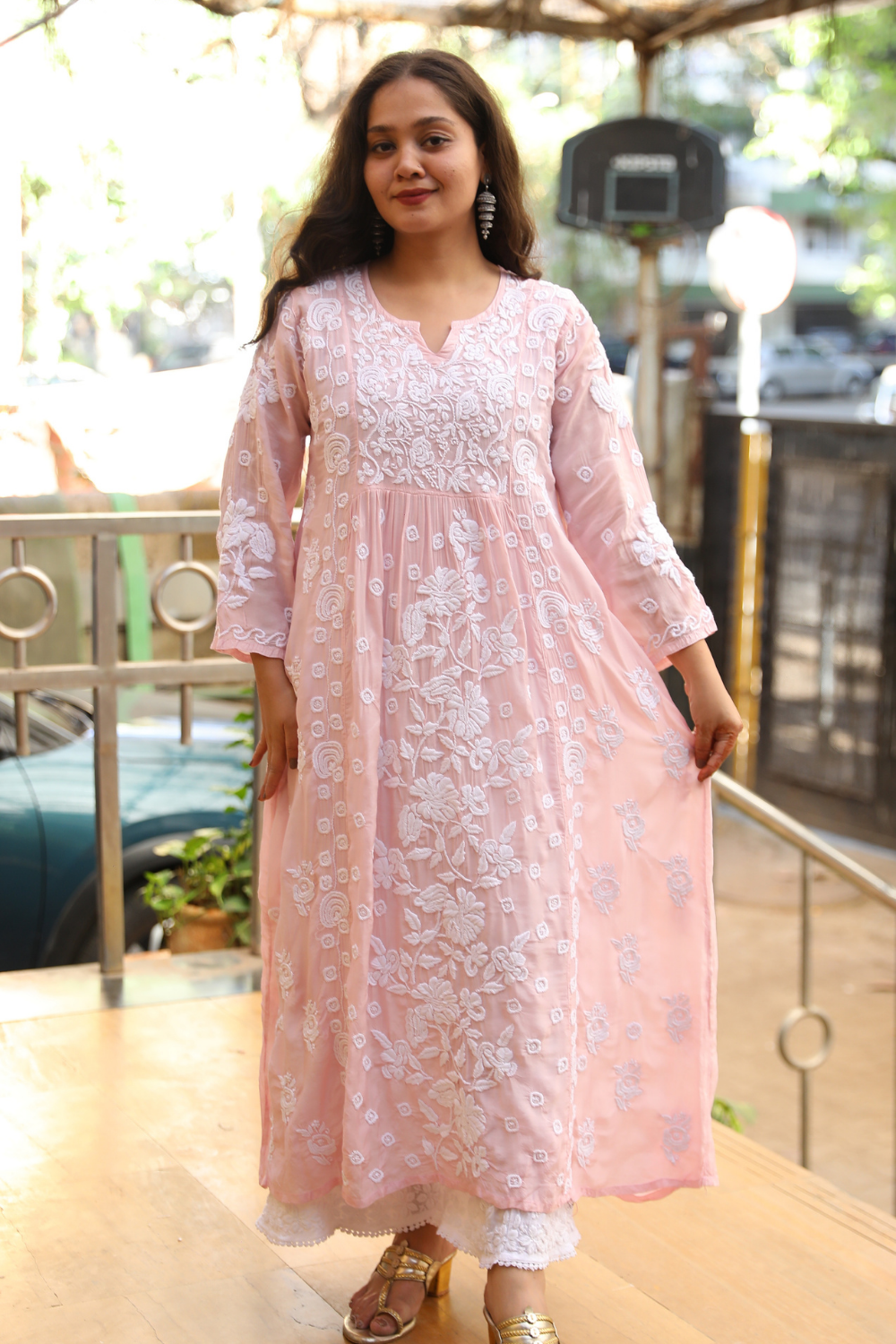 Rabia 3D  Chikankari A-line Gown | Lucknowi Chikankari Gown