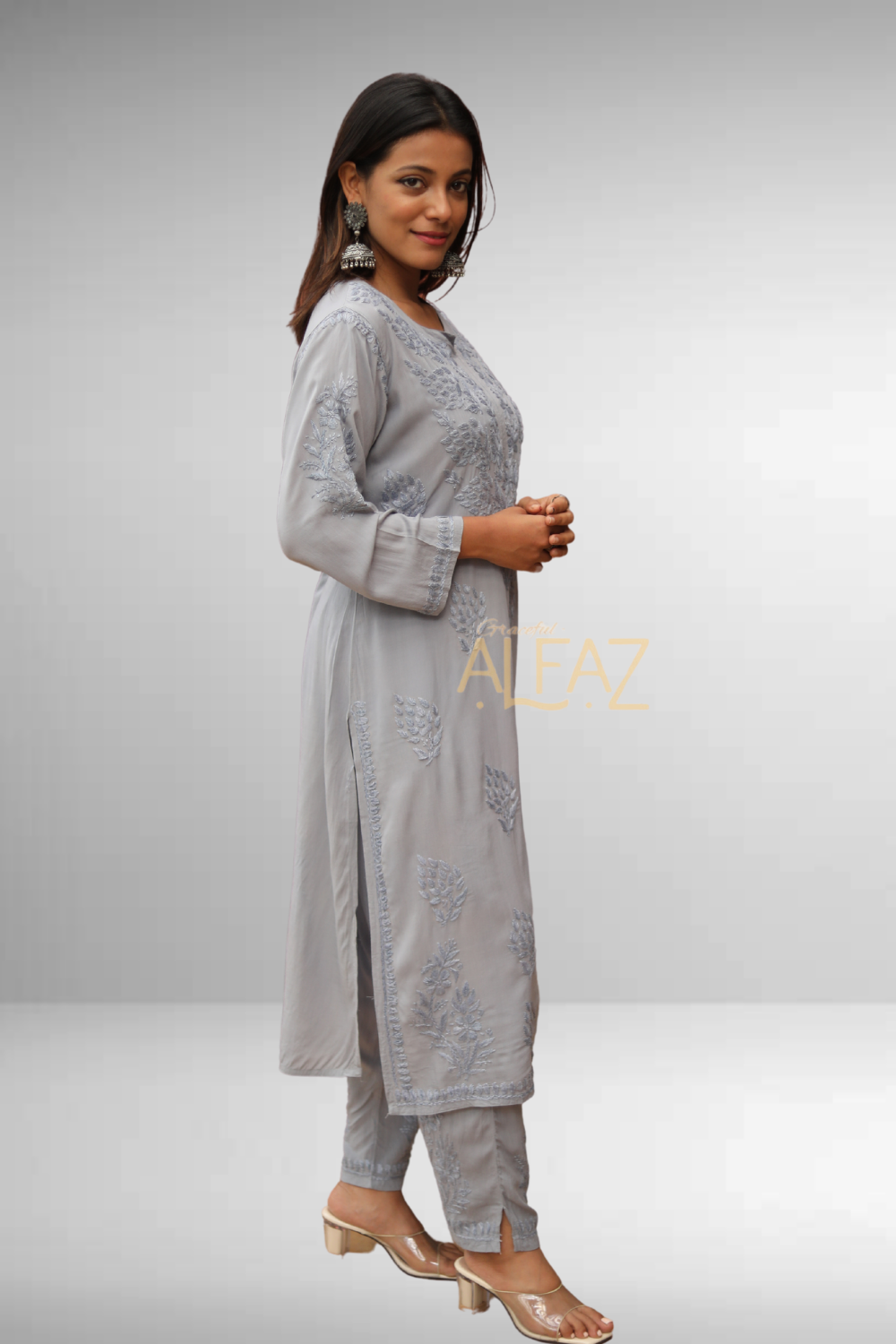 Naila Chikankari Modal Solid Women's Kurti Pant Set | Chikankari Plazo Set