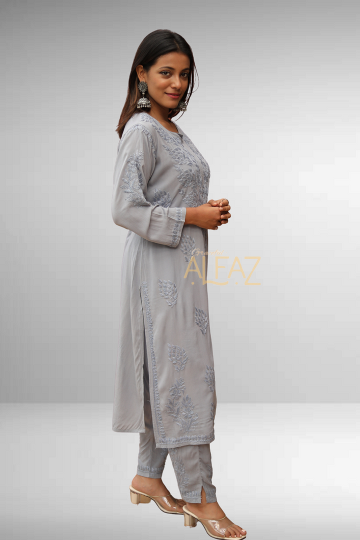 Naila Chikankari Modal Solid Women's Kurti Pant Set | Chikankari Plazo Set