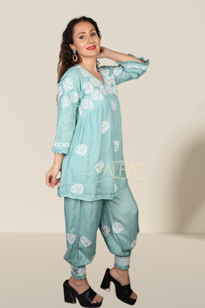 chikan kurti plazo set