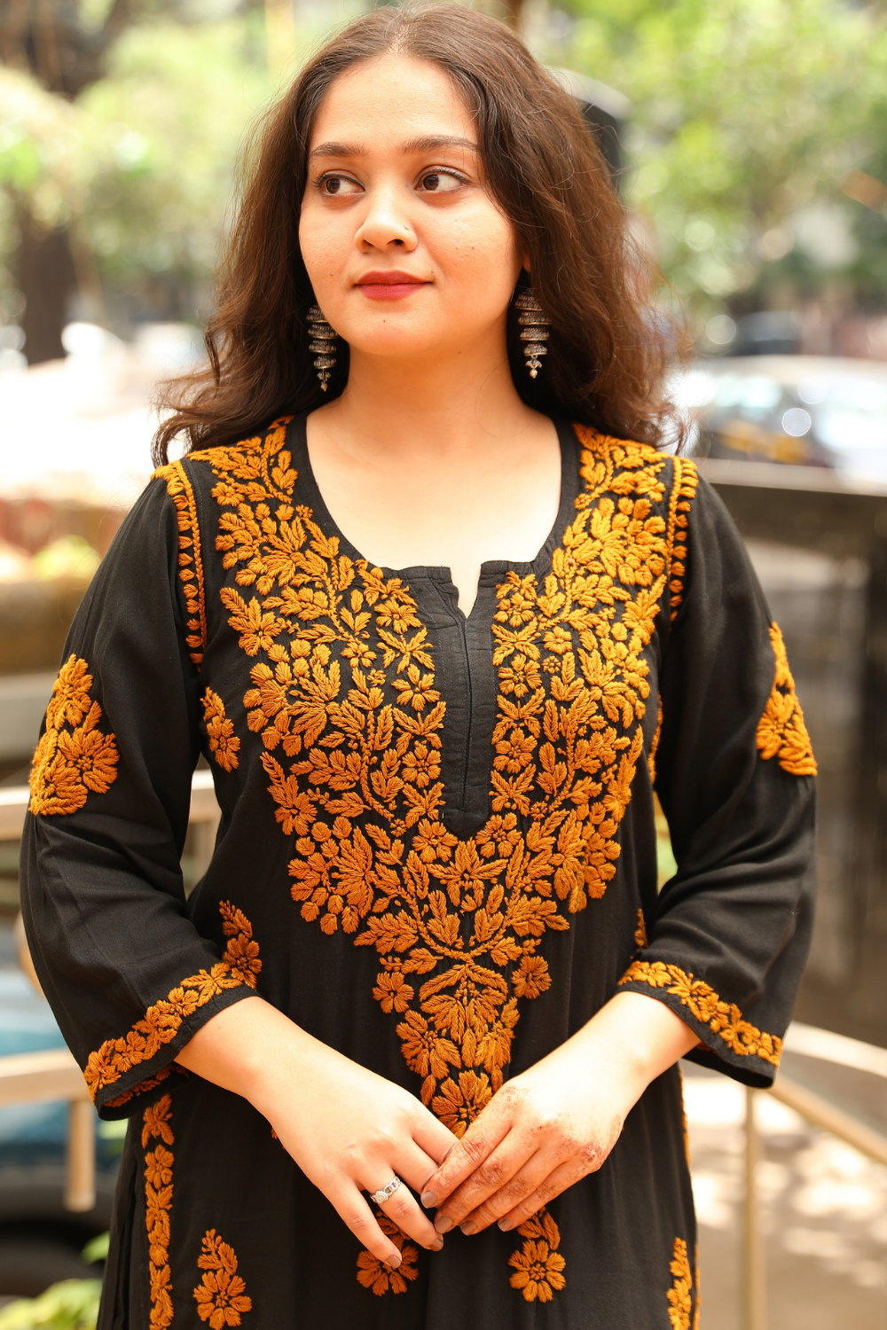 Kausar Rayon 3D Chikankari Designer Black  Multi