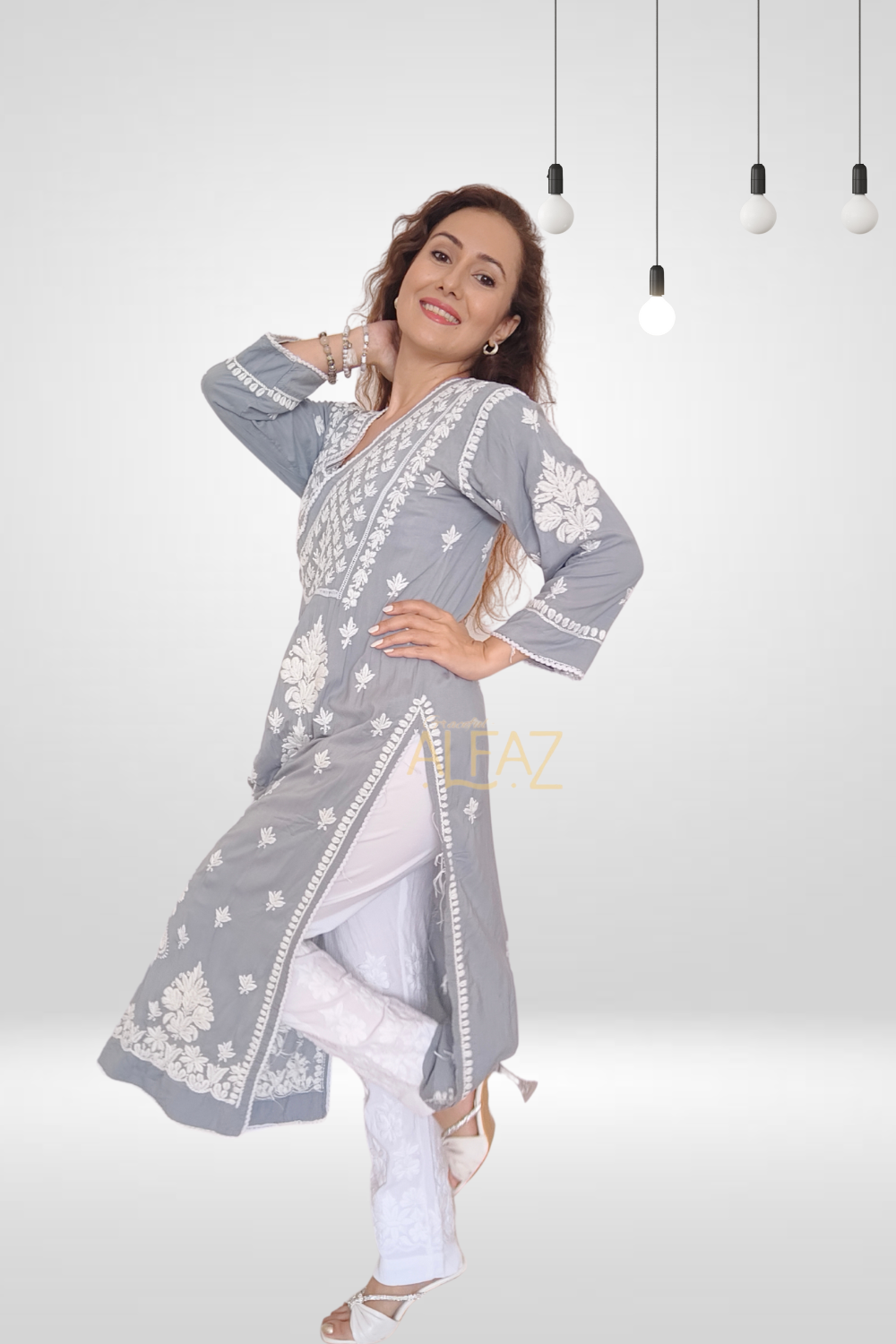 Jamila Modal Chikankari Yoke Long Kurti – Stylish and Elegant