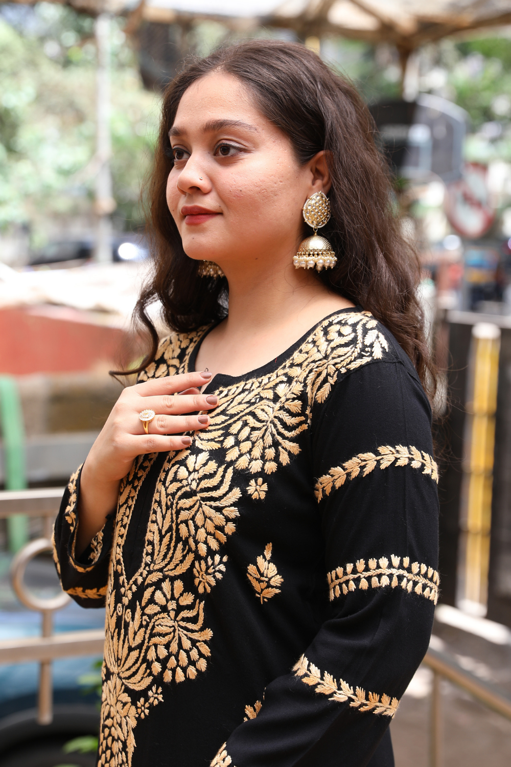 Naila  Rayon Black Multi Long Kurti Chikankari