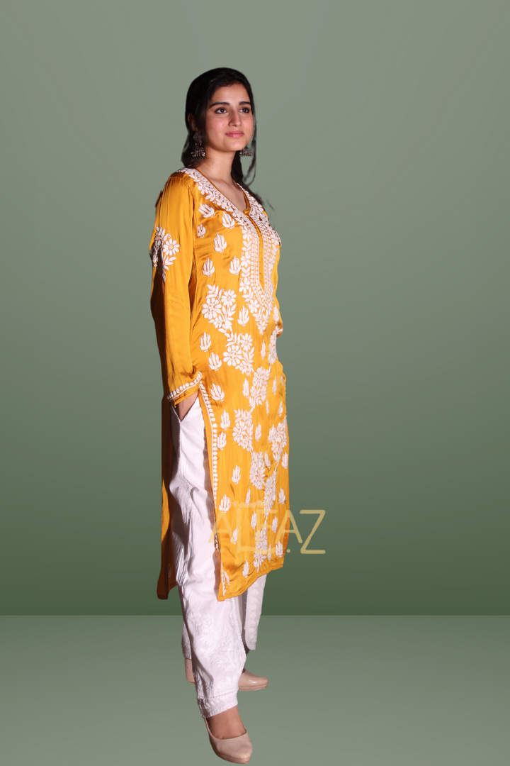 Classic Modal Chikan Kurti - Saida Modal Satin Collection