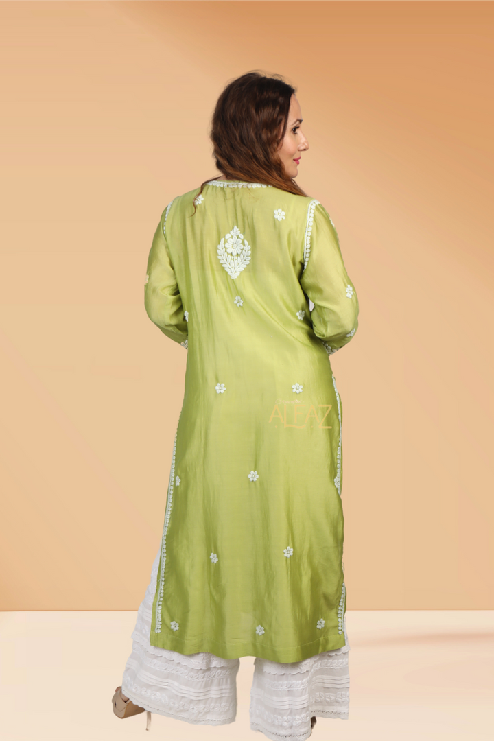 Elegant Mulmul Chanderi Chikankari Kurta - Sadia Mulmul Collection