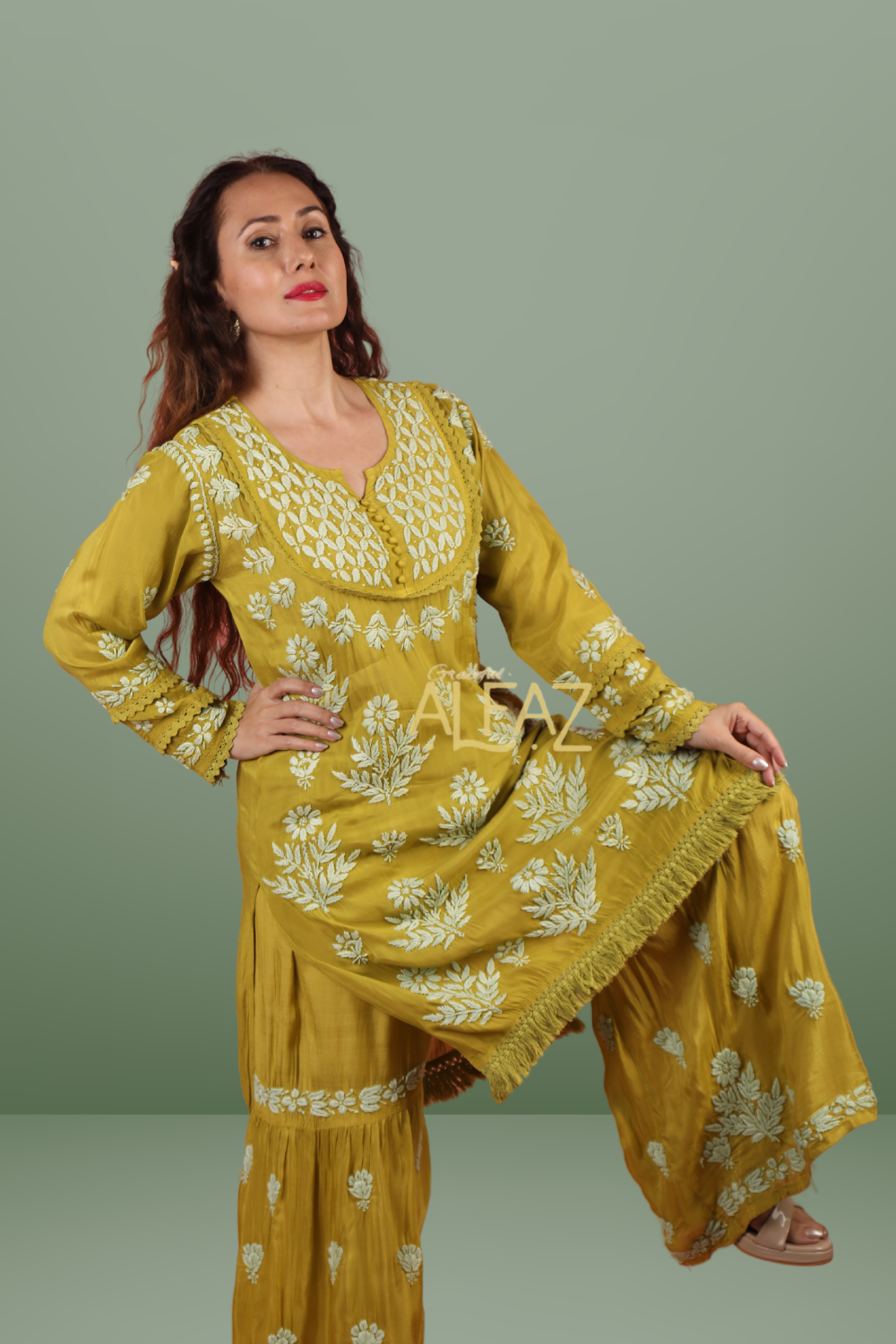 Elegant Chikankari Gharara Set - Nazia Muslin Collection