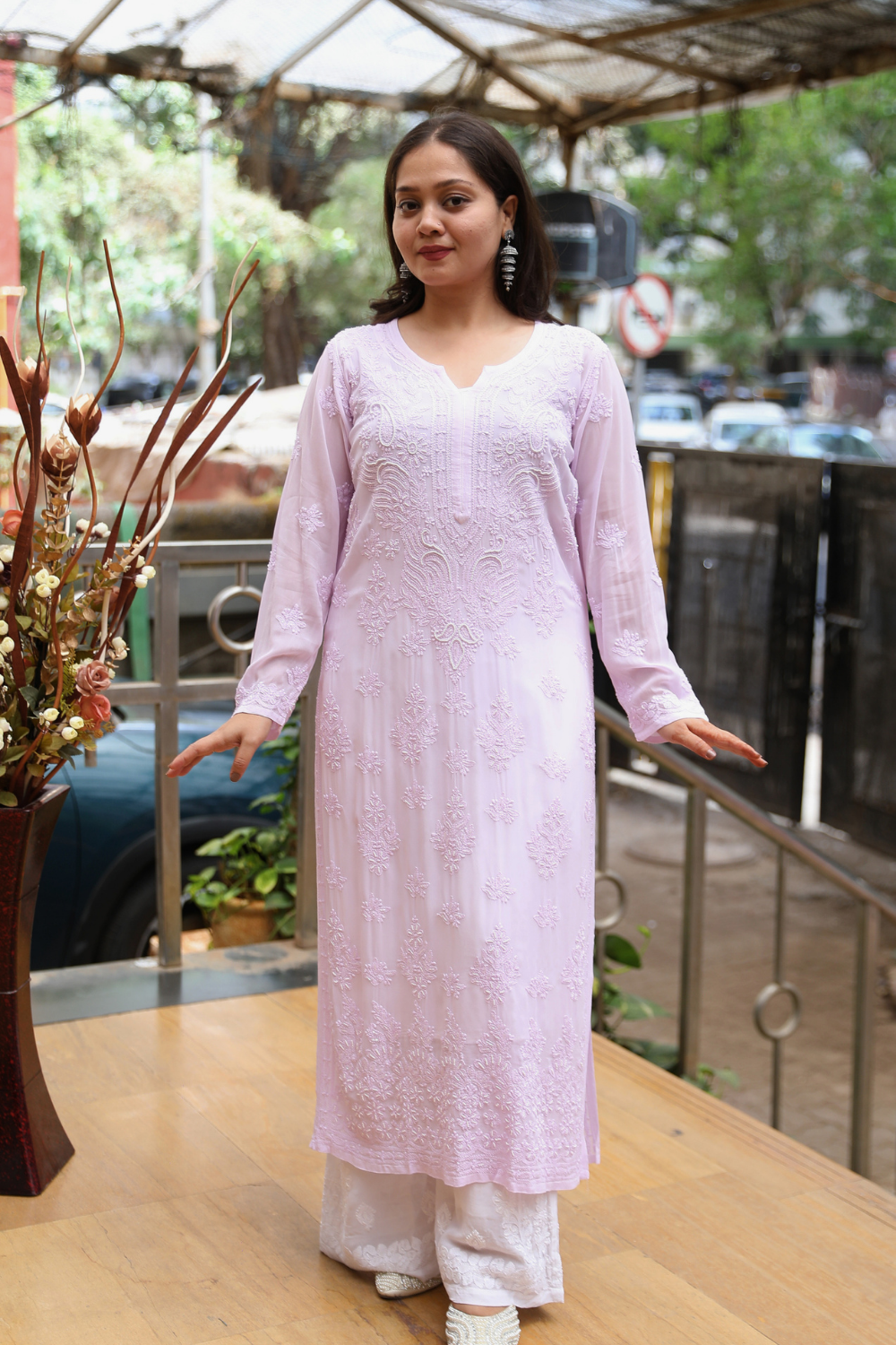 Yusra Viscose Designer Jaal  Add On Cutdana And Pearl Work Chikankari Kurti