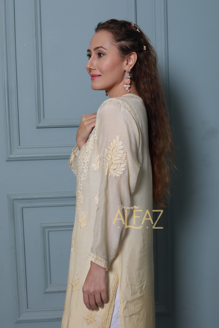 Fazia Premium Muslin 3D Chikankari & Mukaish Plus Size Kurti