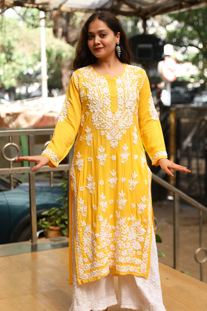 Nadira  Premium Modal Chikankari  3D Long Kurti