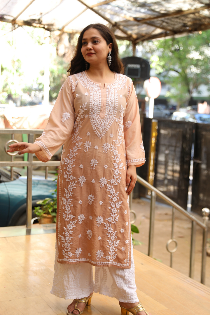 Sahar Chanderi Silk Chikankari Ombre Kurti