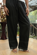 Bina Cotton Chikankari Black Palazzo With Lace