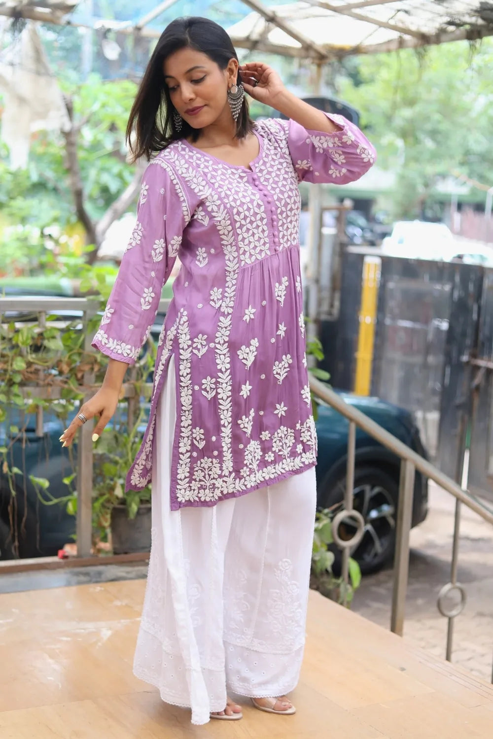 Sana Muslin 3D Chikankari Short Kurti