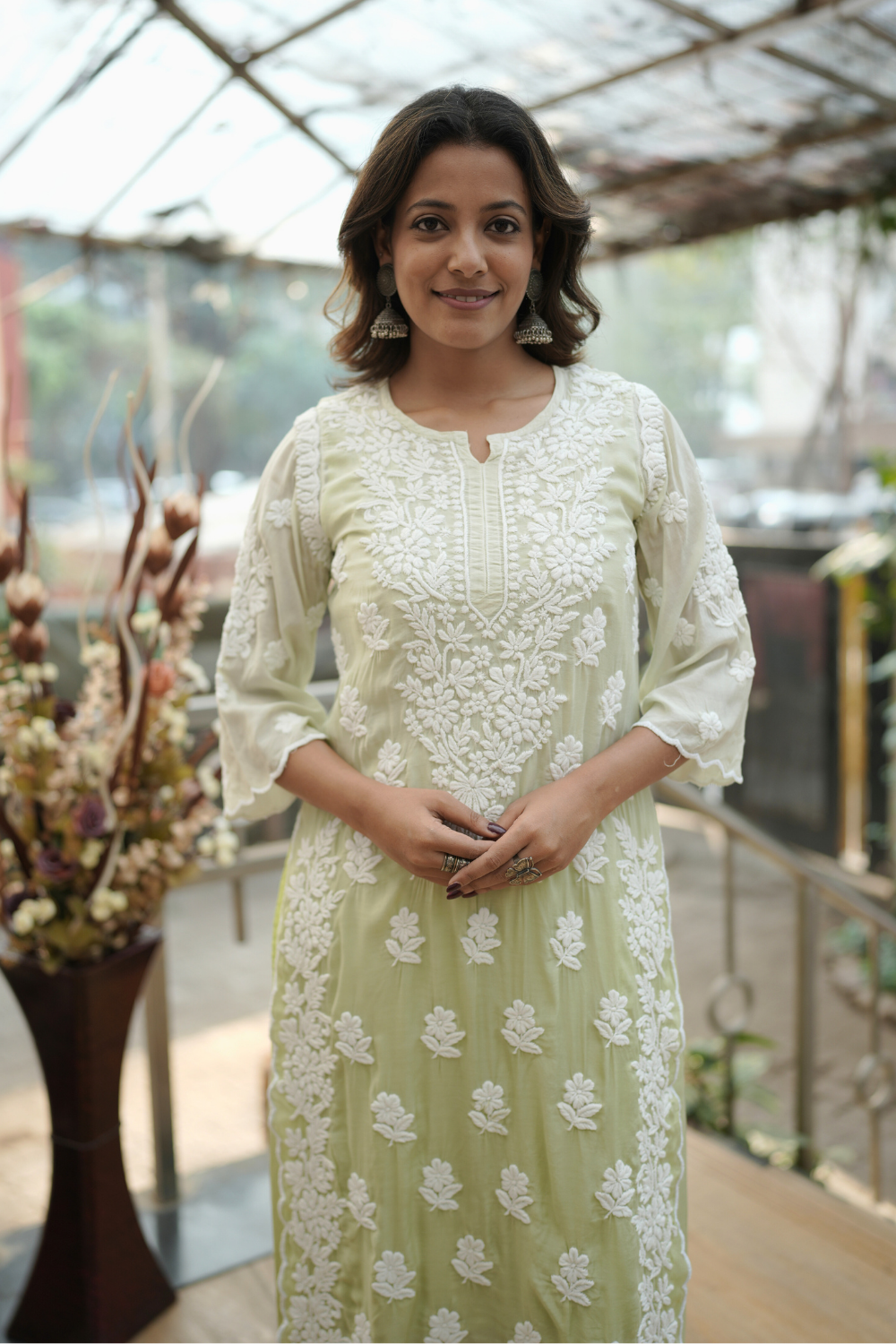 Hiba  Premium Muslin 3D Chikankari Ombre  Cutwork Kurti Palazzo Set