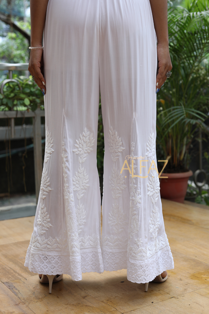 Lina Modal Chikankari Kalidar White Palazzo