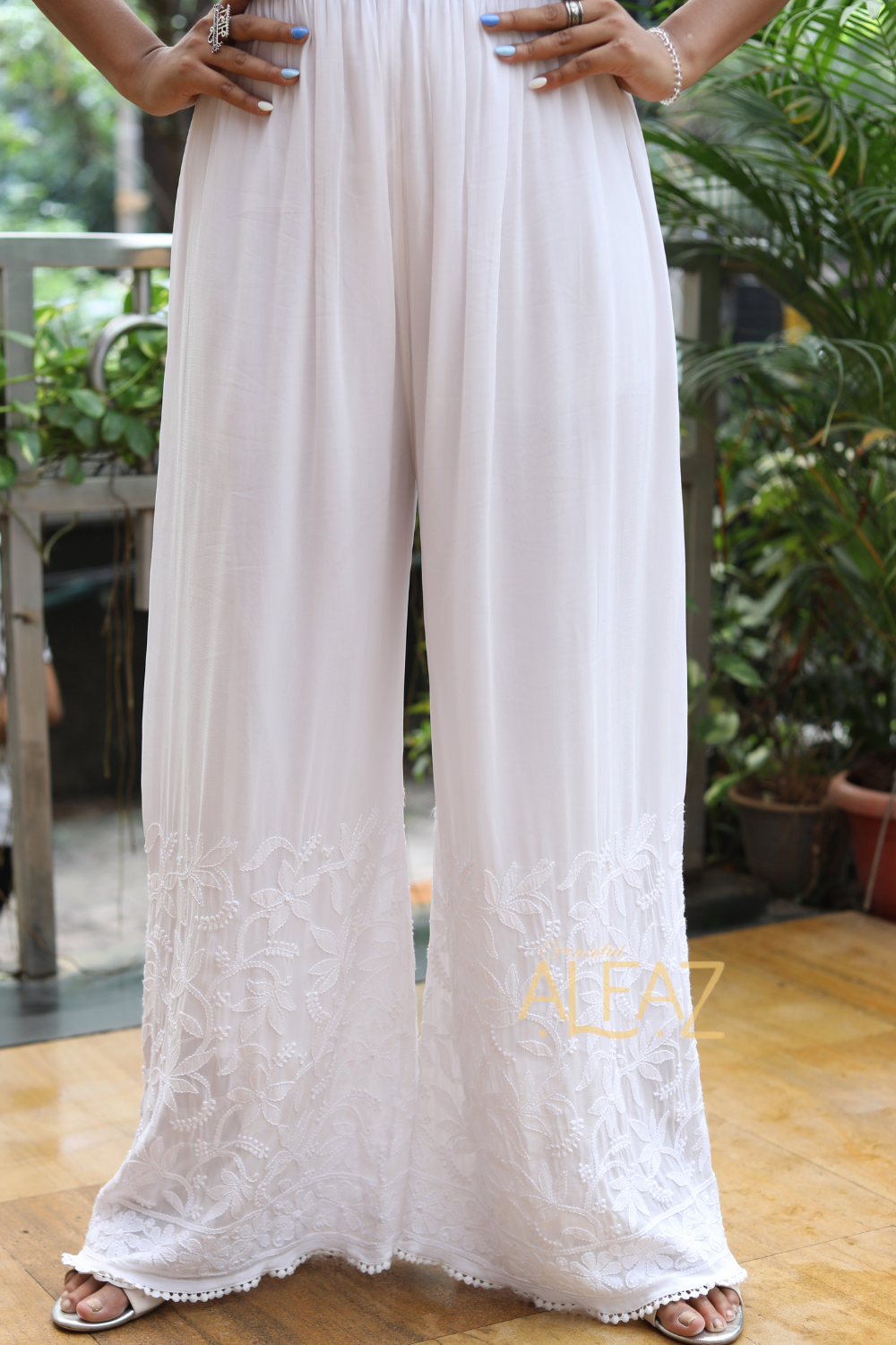 Kiara Muslin  Chikankari White Palazzo