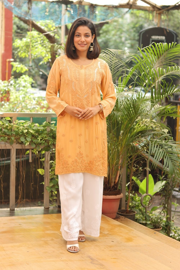 Ghazal Premium Crepe Silk 3D Chikankari with Mukaish Short Kurti