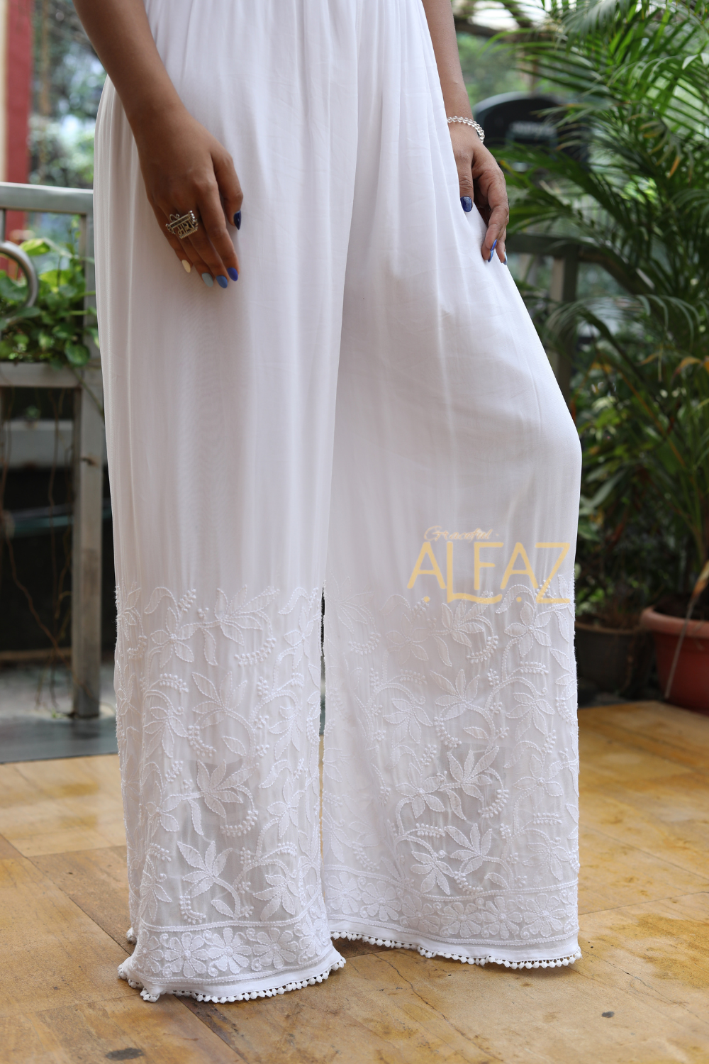 Kiara Viscose Chikankari White Palazzo