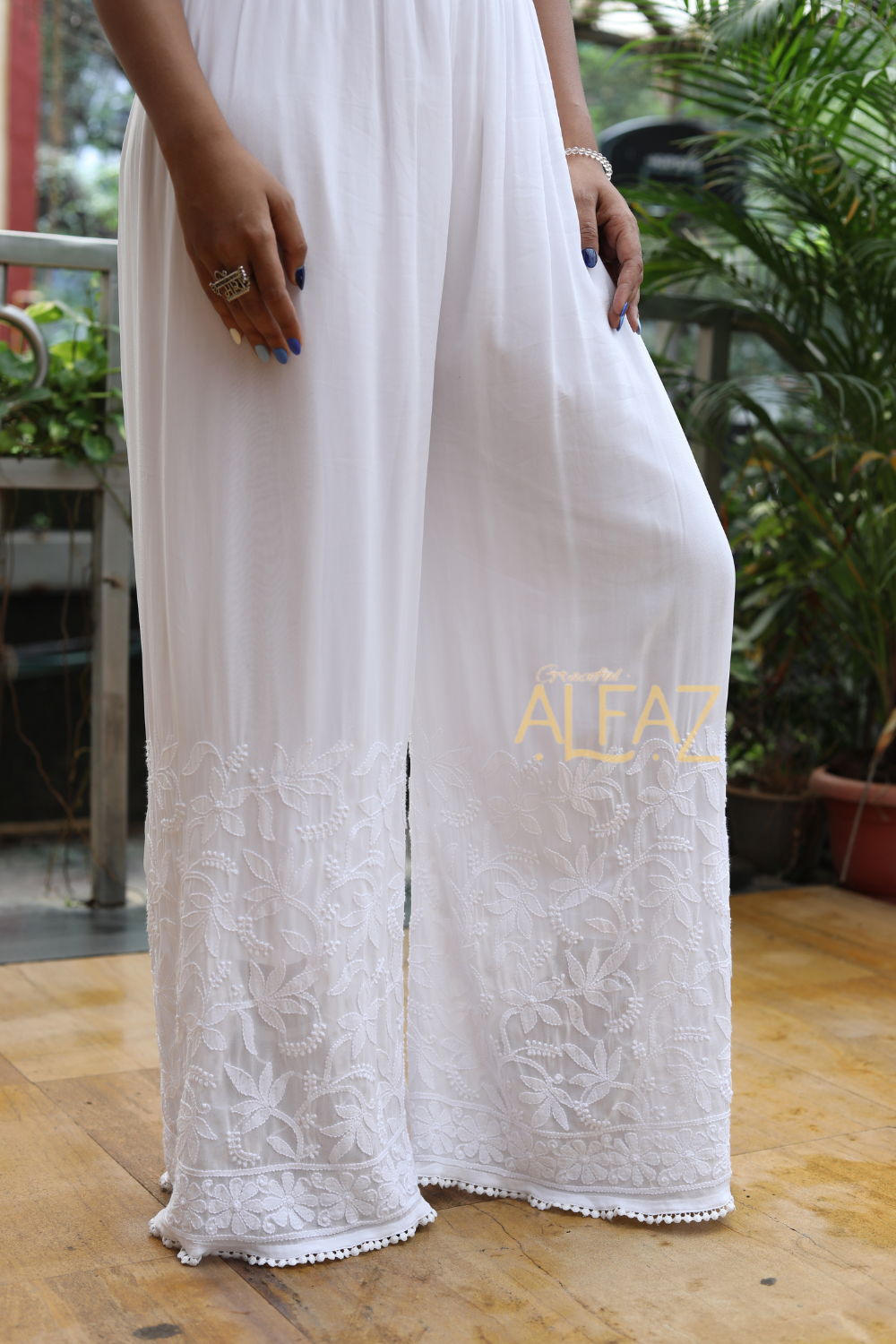 Kiara Muslin  Chikankari White Palazzo