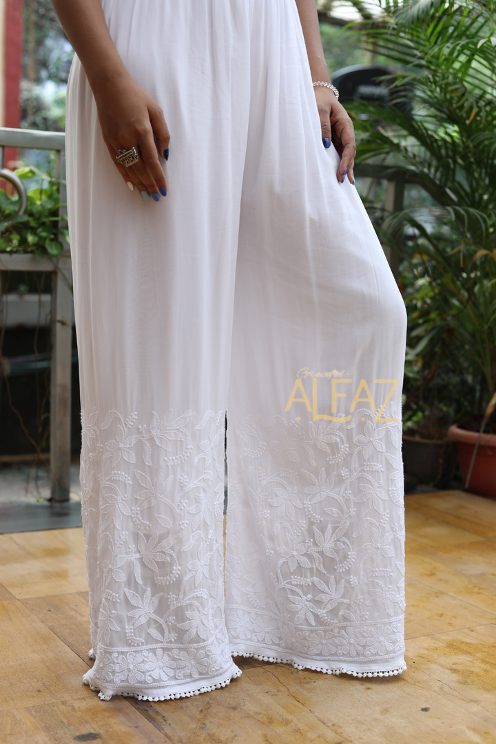 Kiara Viscose Chikankari White Palazzo