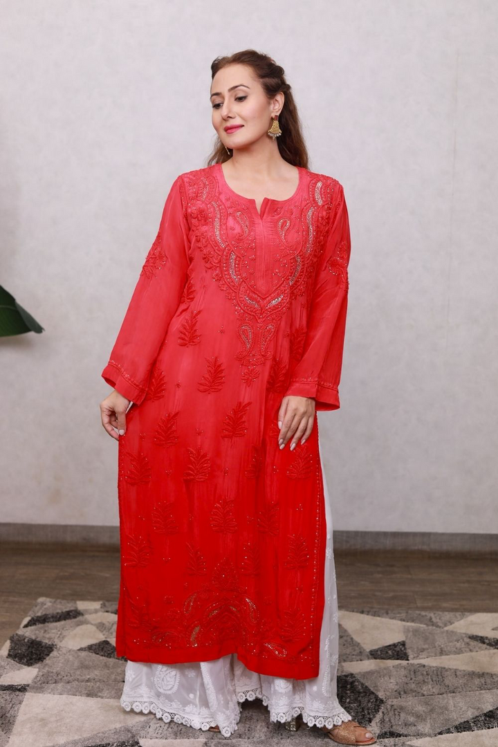 Ameera Premium Crepe Silk 3D Chikankari & Mukaish Kurti