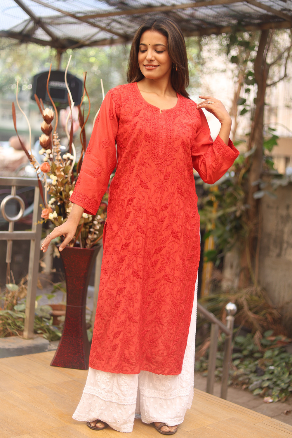 Naina Premium Muslin Jaal  Chikankari  Kurti