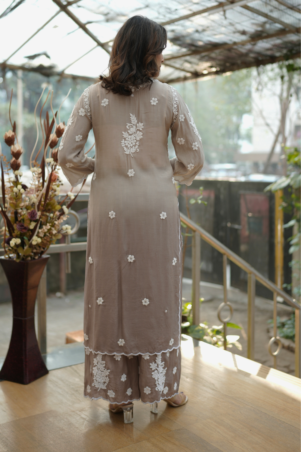 Hiba  Premium Muslin 3D Chikankari Ombre  Cutwork Kurti Palazzo Set
