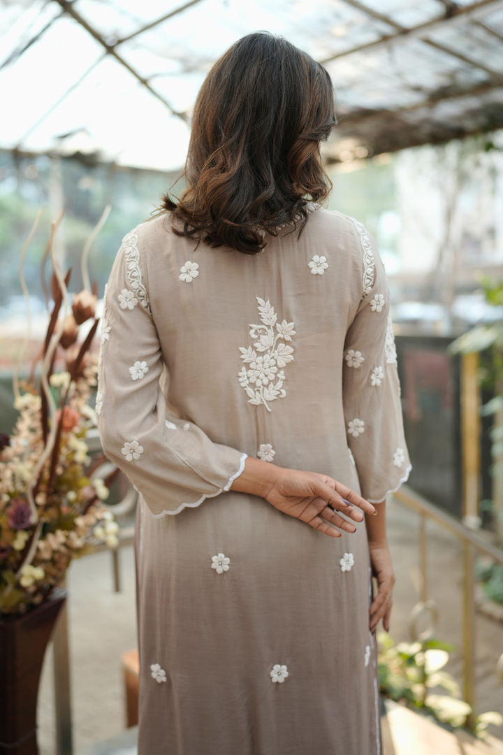 Hiba  Premium Muslin 3D Chikankari Ombre  Cutwork Kurti Palazzo Set