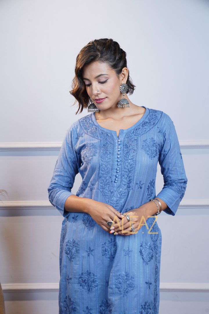 Sona Zari Lining Pure Mulmul Chikankari Kurti