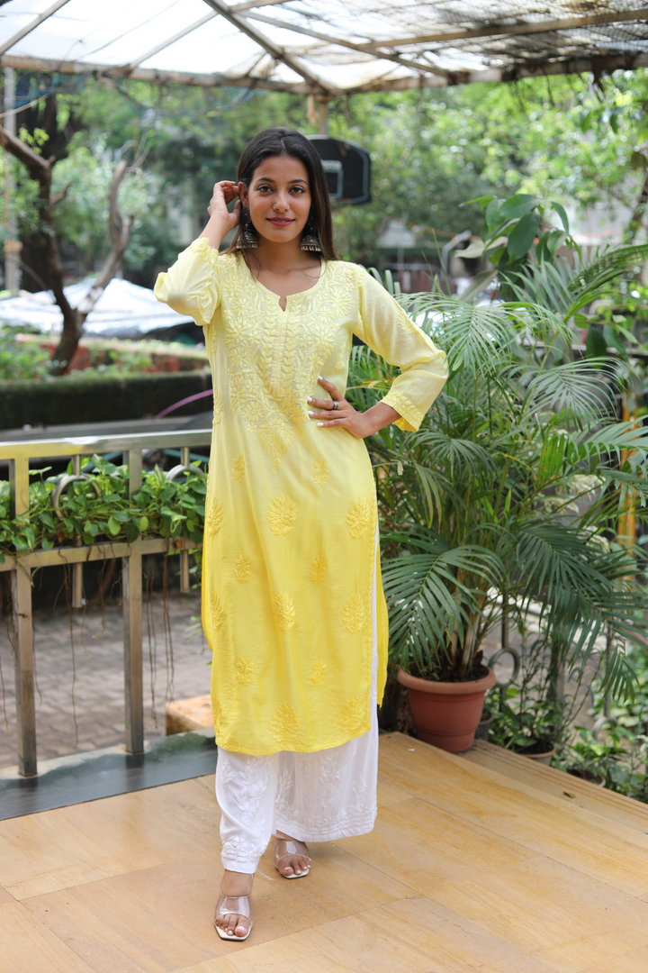 chanderi chikan kurta